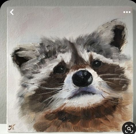 Raccoon Oil Painting, Raccoon Acrylic Painting, Raccoon Painting Easy, Raccoon Art Illustration, Small Animal Paintings, Racoon Painting, Wall Art Above Sofa, Raccoon Painting, Miniature Wall Art