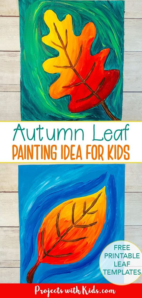 Welcome fall with this gorgeous autumn leaf painting idea! Kids will learn about blending and mixing colors with acrylic paints. Free leaf templates provided. November Painting Ideas For Kids, Abstract Leaf Art, Art Projects For Kids Fall, November Art For Kids, Leaf Painting For Kids, Ecology Study, Autumn Leaf Crafts, Autumn Art Painting, Fall Leaf Painting