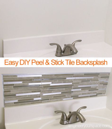 DIY Small bathroom remodel with a Smart Tiles peel and stick backsplash - this small project only took an hour to do, was mess free (no grouting!) and didn't require any special tools! #sponsored Diy Small Bathroom Remodel, Diy Small Bathroom, Decorate Bathroom, Bathroom Remodel Small Diy, Diy Tile Backsplash, Small Bathroom Diy, Stick Tile Backsplash, Budget Bathroom Remodel, Walk In Shower Designs