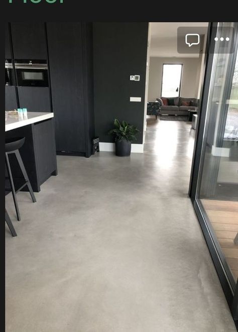 Concrete Floor Black Walls, Concrete Floor Bedroom Ideas, House With Concrete Floors, Concreat Floor House, Cement Floor Colors, Cement Floor Ideas Living Room, Concrete Floor House, Dark Concrete Floors, Burnished Concrete Floor