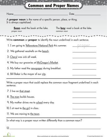 Worksheets: Common and Proper Nouns Proper Nouns Activity, Common Nouns Worksheet, Third Grade Grammar Worksheets, Worksheets For Second Grade, Collective Nouns Worksheet, Nouns And Verbs Worksheets, Proper Nouns Worksheet, 2nd Grade Grammar, Nouns Activities