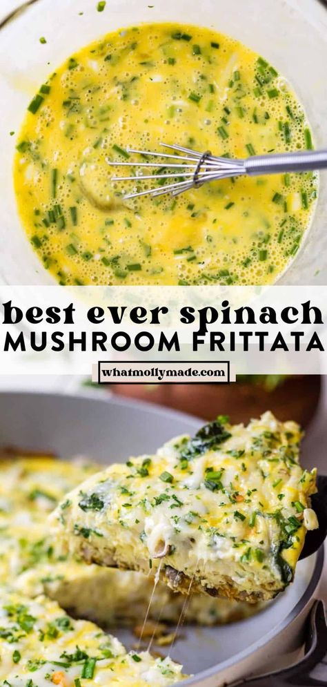 You'll never need another frittata recipe after you try this spinach mushroom frittata! It's packed full of the best veggies and cooked to perfection. Follow the simple recipe to use whatever veggies you have on hand or use the dairy-free option to make it paleo-approved. Artichoke Frittata, Spinach Mushroom Frittata, Spinach Frittata Recipes, Vegetable Frittata Recipes, Mushroom Frittata, Best Veggies, Veggie Frittata, Spinach Frittata, Spinach And Mushroom