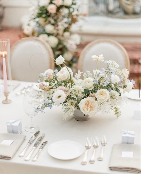 Color Proportion, Blush Wedding Flowers, Light Blue Wedding, Tablescape Inspiration, Tall Centerpieces, Blue Wedding Flowers, Light Pink Flowers, Texture Photography, Blue Florals