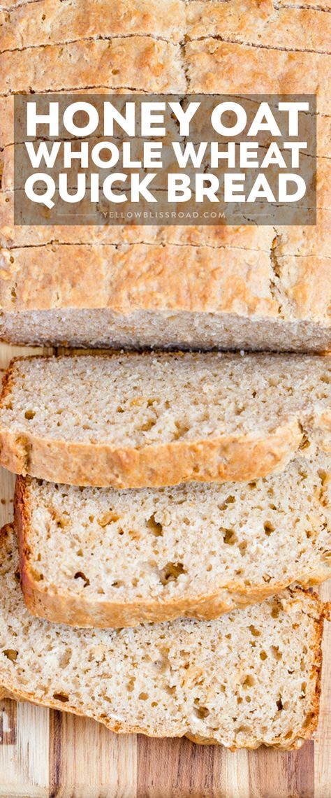 Easy Honey Oat Quick Bread; no-yeast, no-knead recipe made with oats and whole wheat and sweetened with honey. Easy quick bread, great side dish. via @yellowblissroad Honey Oat Quick Bread, Oat Quick Bread, Oat Bread Recipe, Easy Quick Bread, Honey Oat Bread, Yeast Free Breads, Honey Wheat Bread, Oat Bread, Dinner Favorites