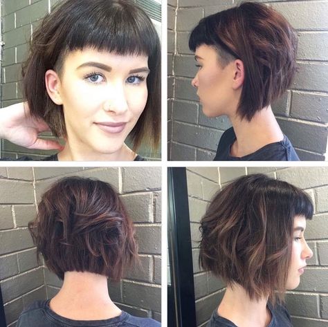 How-to Hairstyle Tutorial - Short Angled Undercut Bob with Messy Waves and Baby Fringe Bangs Undercut Bob, Messy Waves, Hair Undercut, Fringe Bangs, Short Bangs, Penteado Cabelo Curto, Undercut Hairstyles, Short Haircut, Mullet Hairstyle