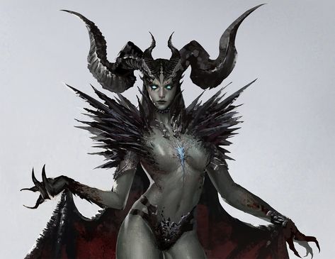 Dragon Lady, JuYoung Ha (untitle) on ArtStation at https://www.artstation.com/artwork/XBGrky Woman With Horns, Dragon Lady, Female Monster, Female Demons, Fantasy Demon, Female Dragon, 다크 판타지, Demon Girl, Demon Art