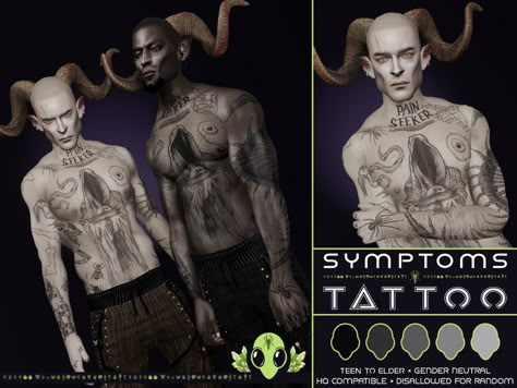 The Sims Resource - Symptoms Tattoo (Patreon) Sims 4 Patchwork Tattoos, Sims 4 Gauge Cc, Sims 4 Cc Tattoo Male Neck, Sims4 Cc Male Tattoos, Sims 4 Arm Tattoo Cc, Sims 4 Crucifix Cc, Sims 4 Goth Tattoos, Sims 4 Cc Patreon Tattoo, Sims4 Male Tattoo