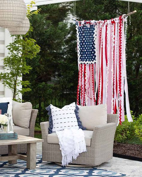 Ring in the Fourth with These Patriotic Exteriors Decked in Flags and Bunting- The Cottage Journal Rag Flag, 4th July Crafts, Independance Day, Fourth Of July Decor, American Flags, Patriotic Crafts, Diy Simple, 4th Of July Celebration, Americana Decor