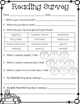 ASSESSMENT - Reading Survey: Teachers learn about what their students like about reading, what kinds of genres they enjoy, and about their least favourite aspects of reading. Since motivation is closely tied to interest and self-efficacy (CTW, 2016) this is an assessment for learning (MOE, 2013) as it will inform the development of learning activities (what needs were identified?), the learning environment (where do they like to read?), and classroom materials (what do they enjoy reading?). Reading Survey Elementary, Reading Interest Survey Elementary, Reading Interest Inventory, Student Interest Inventory, Reading Inventory, Reading Interest Survey, Student Interest Survey, Reading Survey, Interest Inventory