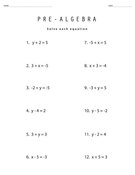 Practice Math Pre-Algebra Problems | Learning Printable Basic Algebra Worksheets, Algebra Equations Worksheets, 8th Grade Math Worksheets, Pre Algebra Worksheets, Equations Worksheets, Basic Algebra, Algebra Problems, Math Practice Worksheets, College Algebra