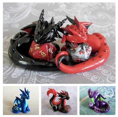 Sculpted Dragon Figures That Hold D&D Dice Gaming Dice, Clay Sculpting, Dragon Dies, Clay Dragon, Dragon Figurines, Nerdy Things, Little Dragon, Freaking Awesome, Geek Out