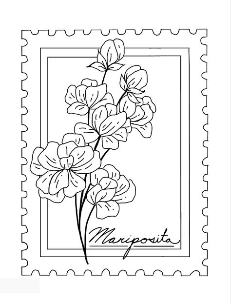 Stamp Tattoo Daffodil, Orchid Postage Stamp Tattoo, Postage Stamp Drawing, Stamp Sketch, Flat Aesthetic, Postage Stamp Tattoo, Stamp Drawing, Stamp Tattoo, Vintage Postage Stamps