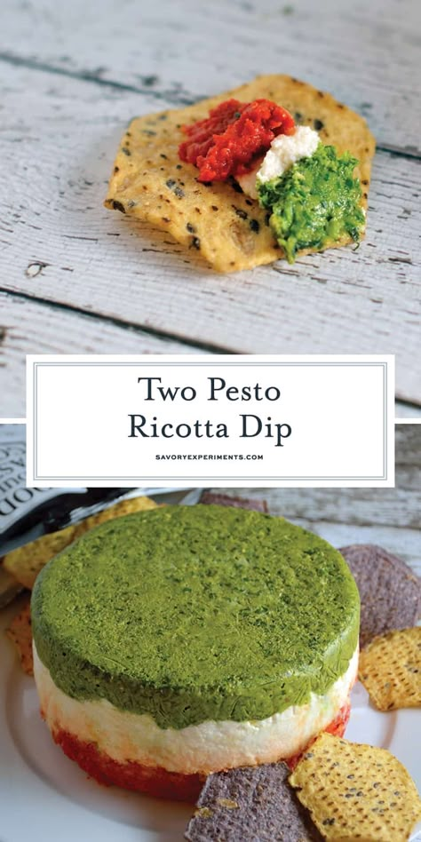 Green Appetizers, Pesto Appetizers, Pesto Ricotta, Sun Dried Tomato Pesto, Ricotta Dip, Pesto Dip, Tomato Pesto, Roasted Red Pepper, Basil Pesto