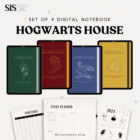 Set of 4 Digital Notebook | Hogwarts House Theme Cover Harry Potter, Bestie Board, Secret Starbucks Drinks, Study Book, Digital Notes, Design Apps, Digital Notebook, Digital Notebooks, Hogwarts Houses