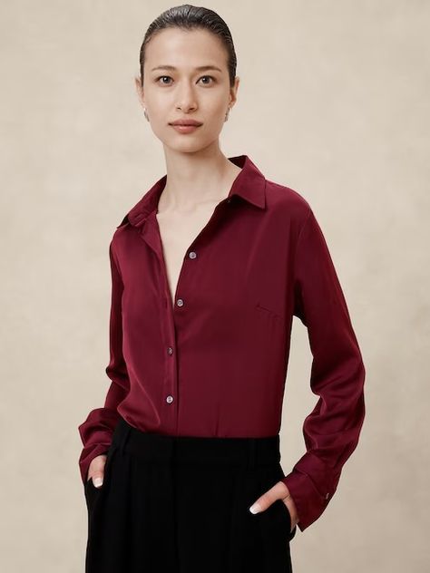 Women's Fall Collection | Banana Republic Factory Silky Shirt, Recycled Polyester Fabric, Banana Republic Women, Banana Republic Factory, Satin Shirt, Satin Blouse, Fall Collection, Box Pleats, Dressy Casual