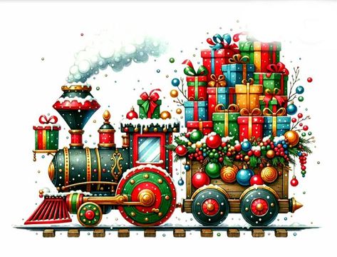 Christmas Train Illustration, Needlework Christmas, Merry Christmas Pictures, Wall Decor Crafts, Christmas Alphabet, Christmas Train, Christmas Placemats, Lord Shiva Painting, Christmas Drawing