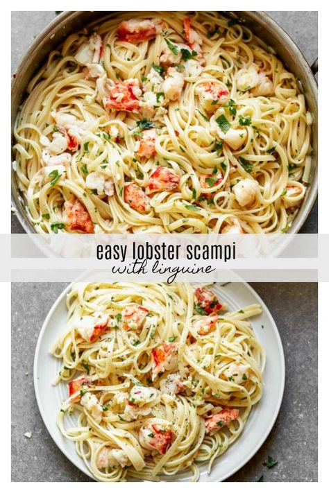 Lobster Scampi with Linguine - Cooking for Keeps Recipes With Lobster Tails, Dairy Free Lobster Recipes, Lobster Linguine Recipe, Lobster Pasta Dishes, Langostino Lobster Recipes Pasta, Lemon Lobster Pasta, Lobster Tail With Pasta, Lobster With Pasta, Lobster Tail Pasta Dinners