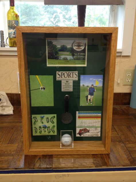 My Hole-In-One Shadow Box. Golf Shadow Box Ideas, Shadow Box Diy, Shadow Box Graduation, Origami Tree, Golf Trophy, Shadow Box Ideas, Graduation Frame, Shadow Box Gifts, Dollar Origami