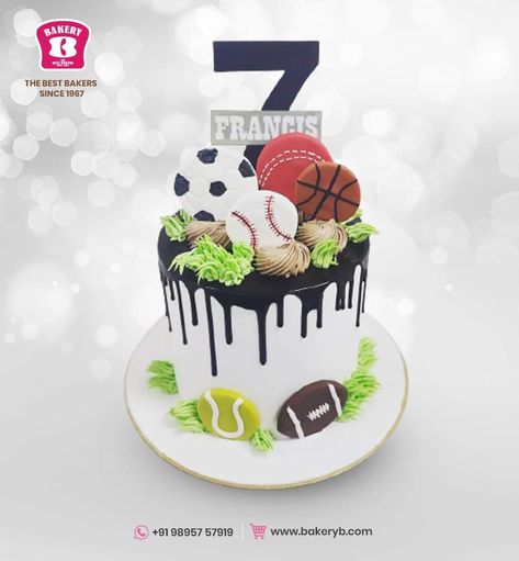 Sports Theme Cakes Boys, Sport Cakes For Men, Sport Cakes For Boys, Sports Cakes For Boys Birthdays, Sports Cake Ideas, Sports Ball Cake, Cupcake Themes, Sports Birthday Cake, Sports Birthday Cakes