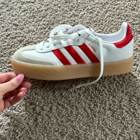 Brand New! Size 5.5. Stock X Verified Run Large Red Adidas Sneakers For Sports, Red And White Sambas, Red Sambas, Red Adidas Sneakers With Three Stripes, Shoes Adidas Women, Dynamic Red Adidas Sneakers, Red Adidas Breathable Sneakers, Fsu Gameday, Adidas Gazelle Outfit