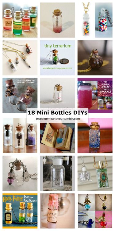 18 Mini Bottle DIYs posted on truebluemeandyou.Many of these... Wolfsbane Potion, Small Glass Bottles, Mini Glass Bottles, Mini Bottle, Mini Jars, Miniature Bottles, Bottle Jewelry, Love Potion, Bottle Charms