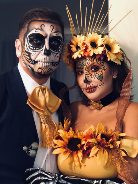 We created a his and hers costume; paying homage to the cultura of Mariachi and the God of the sun Mariachi Costume, Muertos Makeup, God Of The Sun, Halloween Costume, A Couple, Halloween Face, Face Makeup, Halloween Face Makeup, The Sun