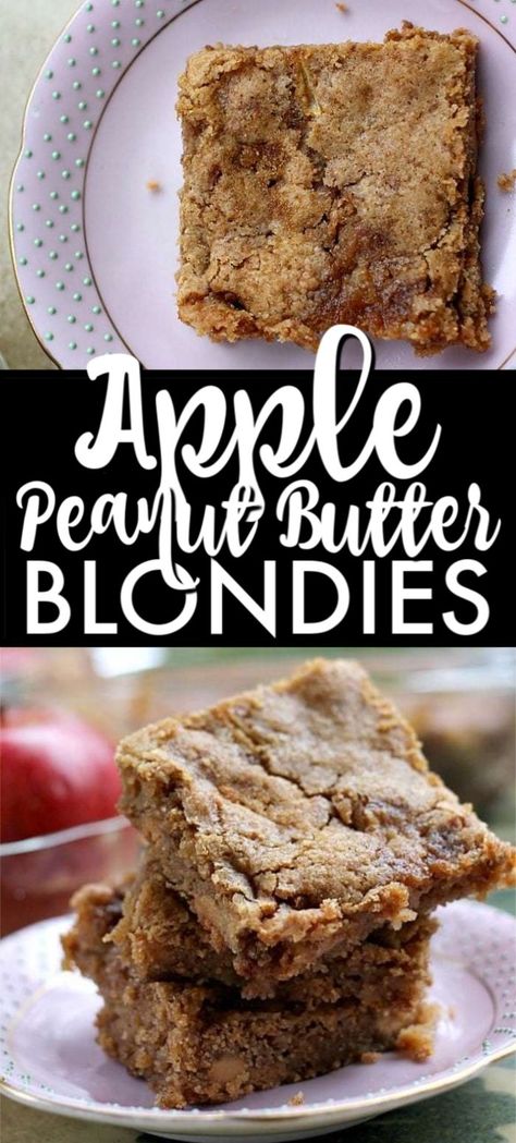 Apple and peanut butter pair perfectly into a soft and chewy blondie! | www.persnicketyplates.com #apple #peanutbutter #blondies #dessert #easyrecipe Apple Crisp For Two, Easy Chocolate Bars, Blondies Dessert, Apple Peanut Butter, Persnickety Plates, Peanut Butter Apple, Peanut Butter Blondies, Apple Blondies, Fabulous Desserts