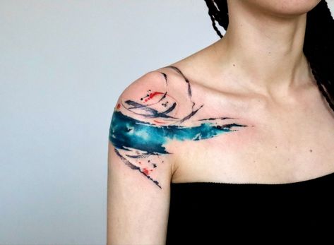 Splatter Tattoo, Watercolor Tattoo Ideas, Abstract Tattoo Ideas, Brush Tattoo, Watercolor Circles, Watercolor Tattoos, Blue Tattoo, Human Canvas, Watercolor Brush