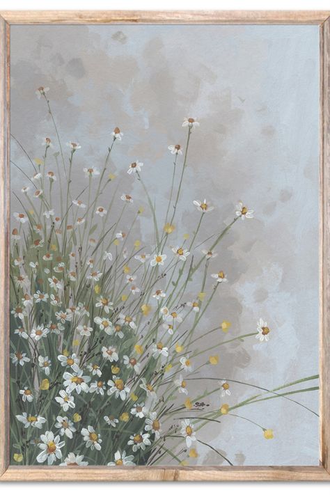 Daisies Art Print Wildflowers Oil Painting Meadow Flowers Wall Art Small Floral Poster Sage Green and Gray Botanical Wall Decor by ForstArtPrint ---Printed from my original oil painting! ---Museum-quality posters made on thick and durable matte paper. Add a wonderful accent to your room and office with these posters that are sure to brighten any environment. Painting Small Flowers, Sage Green Art, Sage Color Palette, Painting Meadow, Sage Green Flowers, Painting Museum, Inspiration Painting, Botanical Wall Decor, Grey Painting