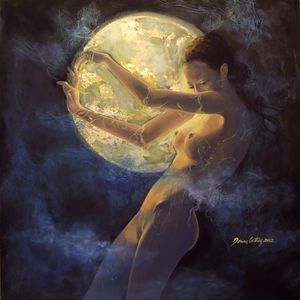 FULL MOON BY DORINA COSTRAS Moon Iconography, I Am Poetry, Full Moon Illustration, Full Moon Aesthetic, Ethereal Moon, Full Moon Art, Moon Faces, Tattoo Line, Moon Fairy