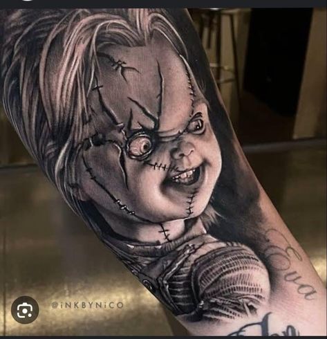 Horror Tattoo Designs, Chucky Tattoo, Zombie Drawings, Horror Movie Tattoos, Lantern Tattoo, Supernatural Tattoo, Chicano Style Tattoo, Movie Tattoos, Scary Tattoos