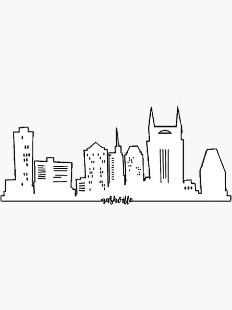 "Nashville Skyline (with Nashville)" Sticker for Sale by emilywiseman | Redbubble Nashville Skyline Silhouette, Nashville Skyline Drawing, Nashville Drawing, Nashville City Skyline, Nashville Skyline Tattoo, Nashville Painting, Nashville Graphic, Nashville Quotes, Nashville Aesthetic