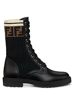 Fendi - Rockoko Leather & Knit Combat Boots

$1,050.00 Designer Boots, Combat Boots, Fendi, Knitting, Boots, Leather