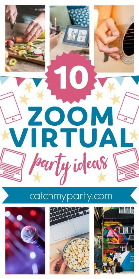 Virtual parties have become the new normal, as everyone seems to be adapting to the times and throwing a party on Zoom. Check out our 10 tips on how to throw a fun Zoom virtual party! See more party ideas and share yours at CatchMyParty.com #catchmyparty #partyideas #virtual #virtualparty #zoombirthday #zoomparty #zoomvirtualparty #zoom Virtual Hangout Ideas, Zoom Party Ideas, Powerpoint Party, Zoom Activities, Teaching Games, Virtual Birthday, Birthday Party Background, Karaoke Party, Movie Night Party