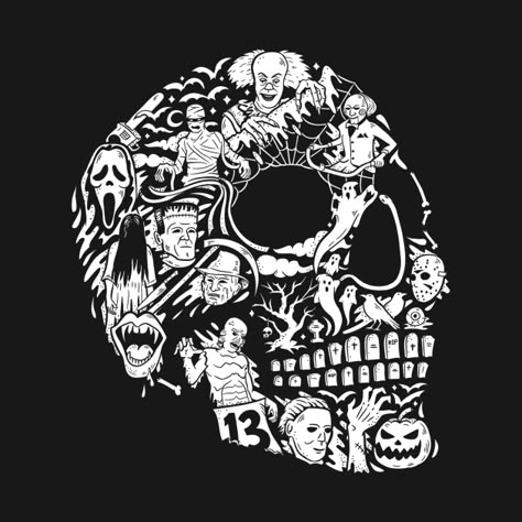 Horroween - horror skull tee - Horror - T-Shirt | TeePublic Skeleton Sketches, Horror Party Ideas, Pumpkin Pics, Coffee T Shirts, Horror Clothing, Nightmare Before Christmas Drawings, Day Of The Shirt, Cricut Stickers, Dtf Printer