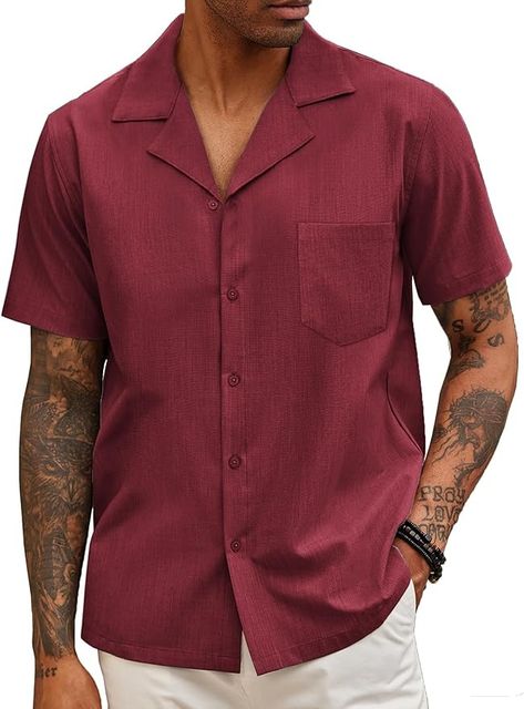 Amazon.com: COOFANDY Mens Button Up Short Sleeve Shirts Cuban Collar Untucked Summer Casual Hawaiian Aloha Beach Wear Regular Fit Stretch Shirts Blue Large L : Clothing, Shoes & Jewelry Cuban Collar Shirt, Aloha Beaches, Shirts Short Sleeve, Mens Button Up, Summer Beach Wear, Collar Shirt, Beach Wears, Beach Wear, Button Shirt