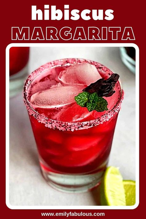 Refreshing and delicious Hibiscus Margaritas made with homemade hibiscus syrup and garnished with hibiscus salt. Hibiscus Margarita, Hibiscus Cocktail, Hibiscus Drink, Mint Margarita, Hibiscus Syrup, Traditional Margarita, Margarita Salt, Spicy Drinks, Margarita Ingredients