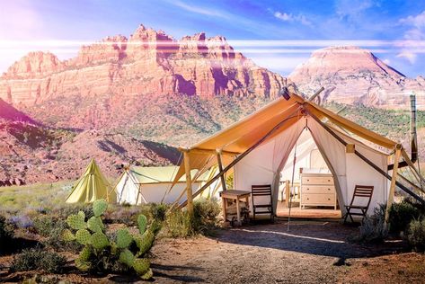 Under Canvas Glamping in Springdale, Utah | ZionNationalPark.com Under Canvas, Safari Camp, Utah Camping, Camping Usa, Go Glamping, Camping Locations, Luxury Camping, Camping Tent, Park Hotel