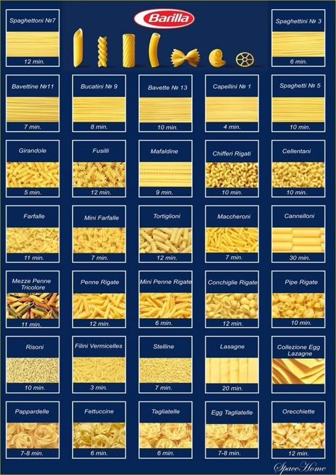 Pasta Noodle Types, Types Of Pasta Noodles, Pasta Barilla, Culinary Basics, Type Of Pasta, Food Calorie Chart, Types Of Pasta, Colored Pasta, Barilla Pasta