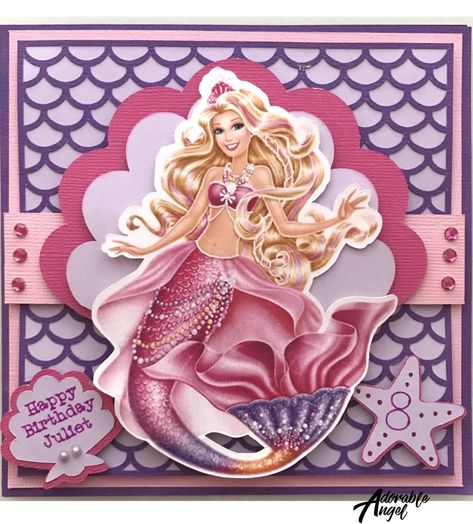 Barbie Birthday Card, Birthday Card Cricut, Mermaid Birthday Card, Mermaid Card, Barbie Mermaid, Mermaid Barbie, Barbie Birthday, Crafty Creations, Mermaid Birthday