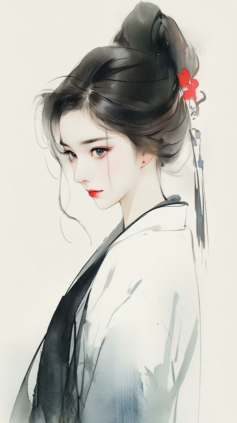 Asian Style Art, Chinese Folk Art, Beauty Drawings, Korean Painting, Chinese Art Painting, Japanese Drawings, Chinese Art Girl, Blossoms Art, Foto Poses