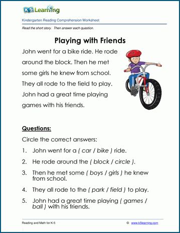 Playing with Friends - Children's Stories and Reading Worksheets | K5 Learning Vehicles Kindergarten, Kindergarten Reading Comprehension, Worksheet For Kindergarten, Reading Comprehension For Kids, Reading Comprehension Kindergarten, English Stories For Kids, Reading Comprehension Lessons, Reading Comprehension Questions, Children's Stories