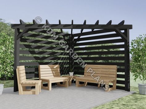 Plans for Wooden Garden Corner Pergola 3mx3m Slatted Digital Woodwork Plans Download Only UK Metric - Etsy Pergola Build, Slatted Wall, Corner Pergola, Pergola Diy, Garden Corner, Build Plans, Corner Garden, Garden Makeover, Bbq Area