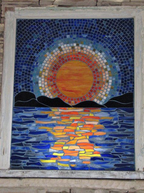 Mosaic Sunset Ideas, Mosaic Pictures Ideas, Abstract Mosaic Art Pattern, Mosaic Art Easy, Simple Mosaic Art, Mosaic Sunset, Mountain Mosaic, Mosaic Drawing, Mosaic Landscape