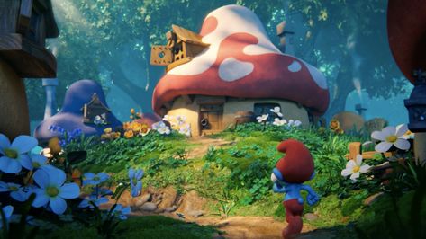 Smurf Village Background, Smurfs The Lost Village, Smurf House, Smurfs Movie, The Lost Village, Autumn Fire, Smurf Village, Lost Village, Animation Movies