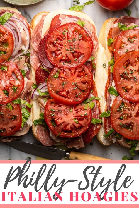 The Best Philly Style Italian Hoagies - Baker by Nature Italian Hoagie Recipe, Italian Hoagies, Hoagie Sandwiches, Italian Hoagie, Too Hot To Cook, Philly Style, Sandwhich Recipes, Best Sandwich Recipes, Baker By Nature