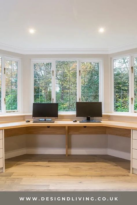 Bay Window Decor Ideas, Bay Window Office, Bay Window Desk, Wall Desks, Bay Window Decor, Bay Window Design, Window Bay, Luxury Places, Window Desk