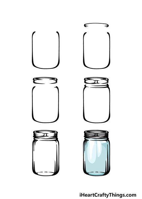 How To Draw A Jar, How To Draw A Mason Jar, How To Draw A Jar Step By Step, Simple Jar Drawing, Glass Jar Drawing, Mason Jar Drawing Simple, Mason Jar Drawing, Jar Sketch Drawings, Mason Jar Art Drawing