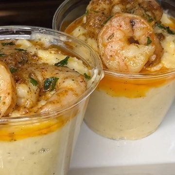 Shrimp And Grits Cups, Shrimp And Grits Appetizer Cups, Hawaiin Appetizers Appetizer Recipes, Game Name, Brunch Spread, Shrimp N Grits, Shrimp And Grits, Luau Theme, Fruit Cups