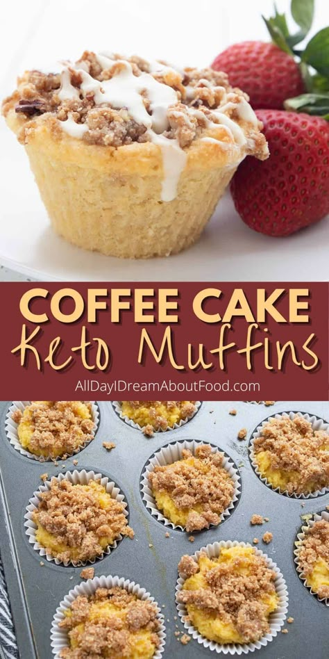 These delicious keto muffins will make you jump out of bed, eager to start your day. With a tender base and a cinnamon crumb topping, they taste just as good as anything from a bakery! Keto Coffee Cake, Healthy Low Carb Dinner, Healthy Baking Desserts, Low Sugar Diet Recipes, Keto Muffins, Keto Cakes, Low Carb Low Fat Recipes, Coffee Cake Muffins, Keto Breakfasts